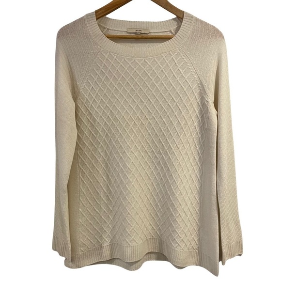 Lark & Ro Sweaters - Women’s Sz M Lark & Ro 100% Cashmere Sweater Waffle Texture Cream Neutral Casual